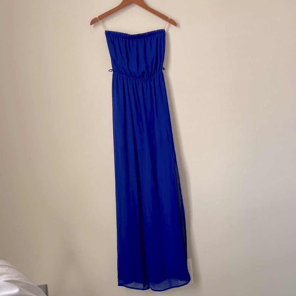 Boutique - Maxi Dress, Blue, Comes with Feather Waist Belt